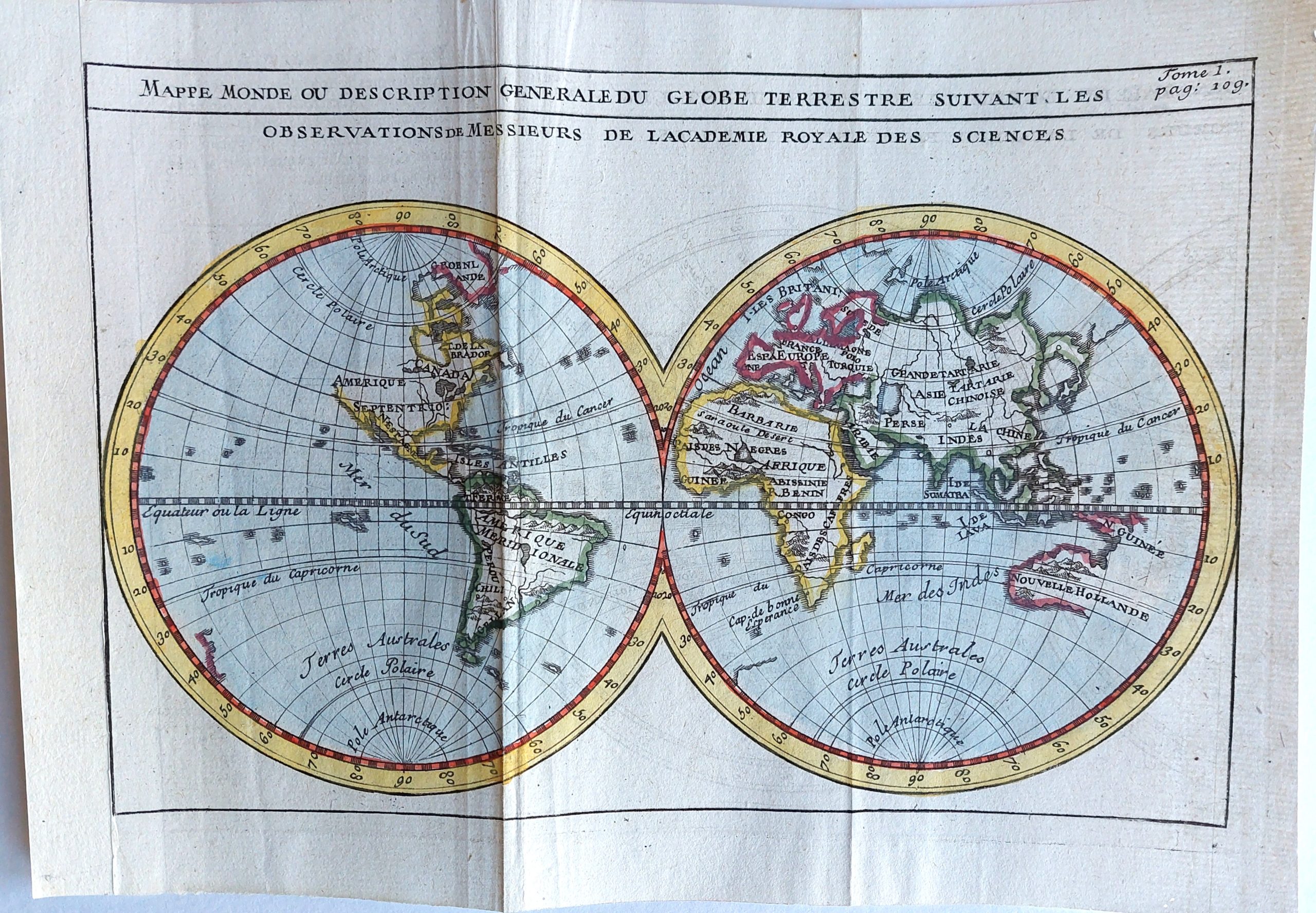Mappe Monde ou Description Generale du Globe Terrestre De Messieurs...