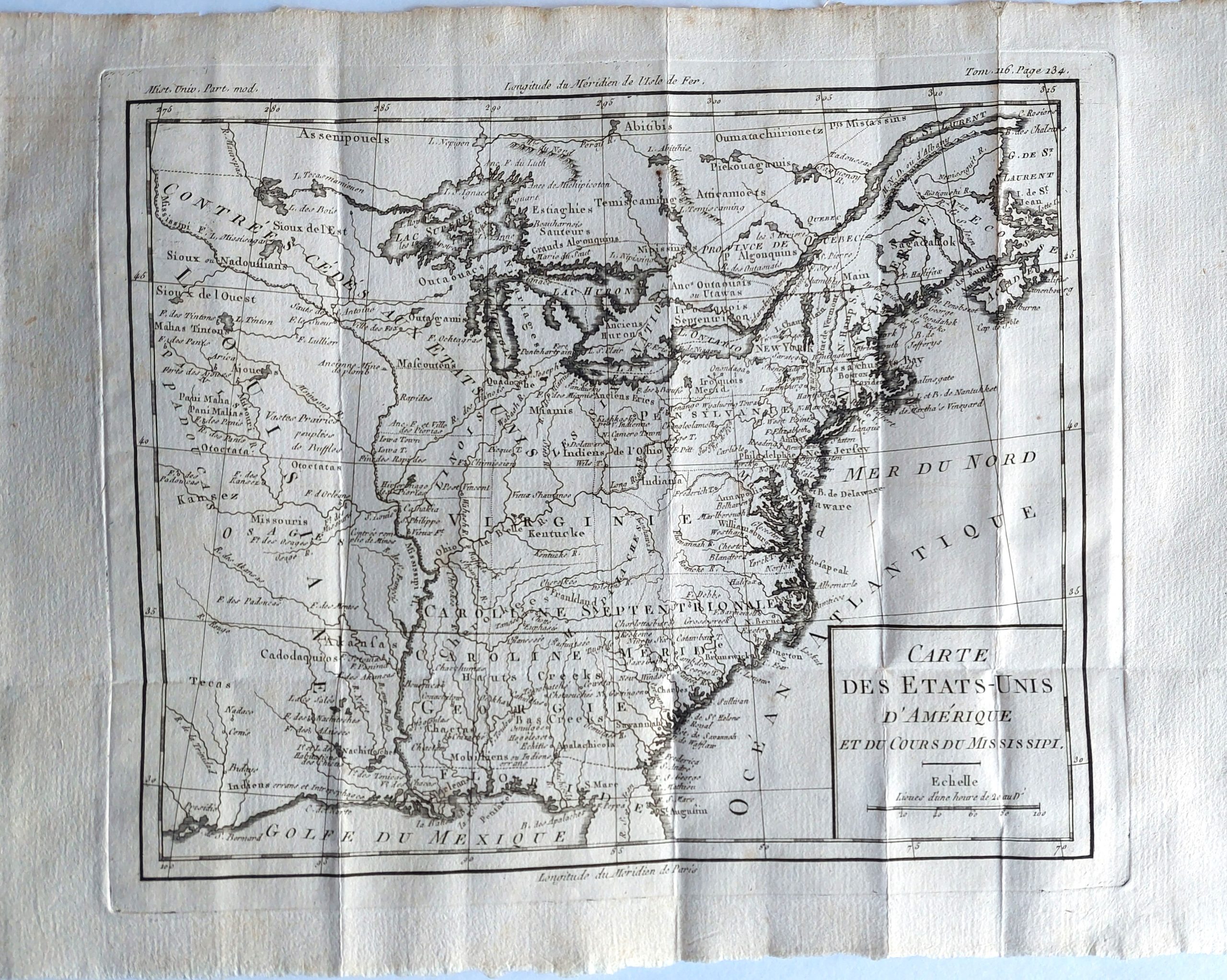 Carte des Etats-Unis d’Amerique et du Cours du Mississipi.